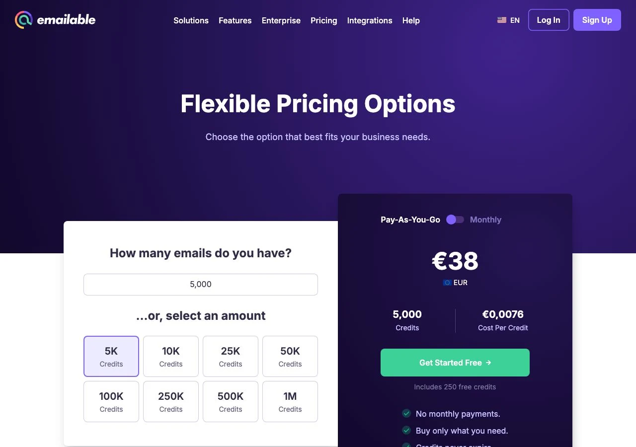 Emailable pricing and credit policy screenshot
