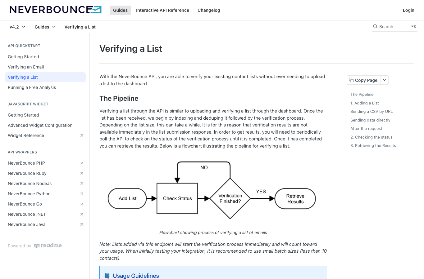 NeverBounce bulk email verification job workflow screenshot