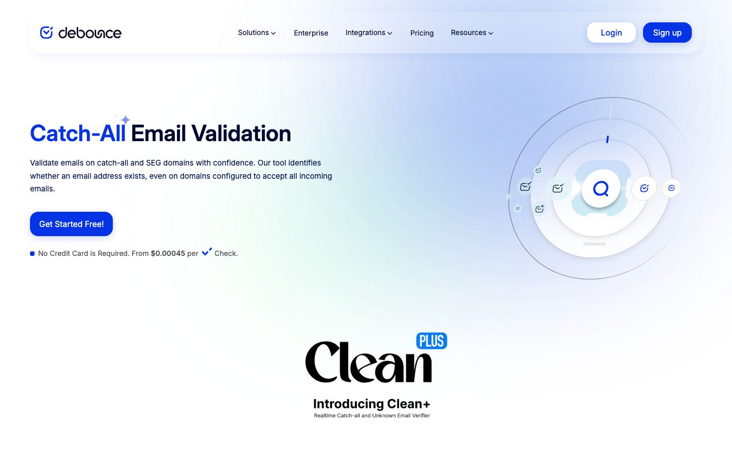 DeBounce catch-all email validator page showing catch-all and unknown validation workflow