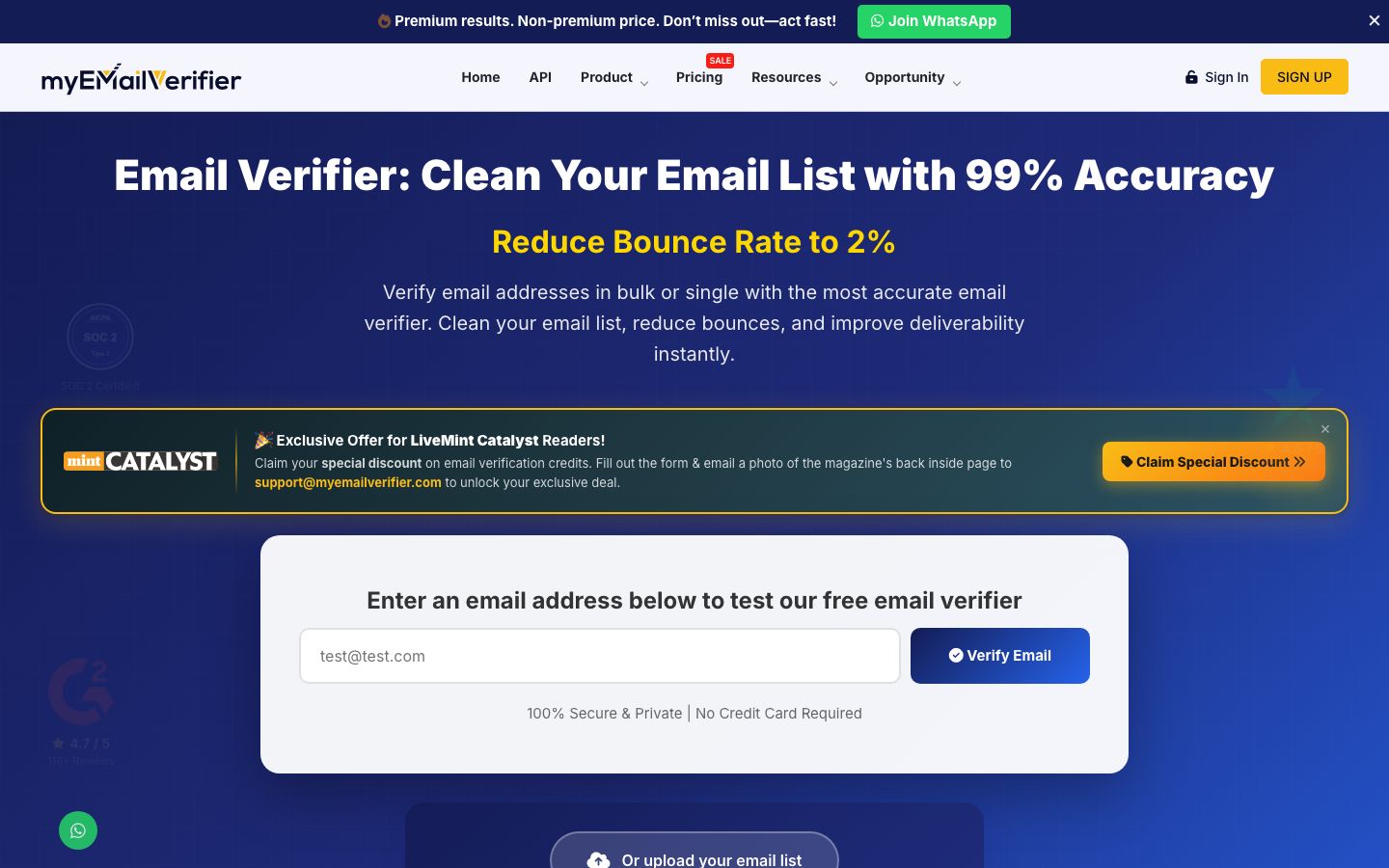 MyEmailVerifier free checker and bulk upload workflow