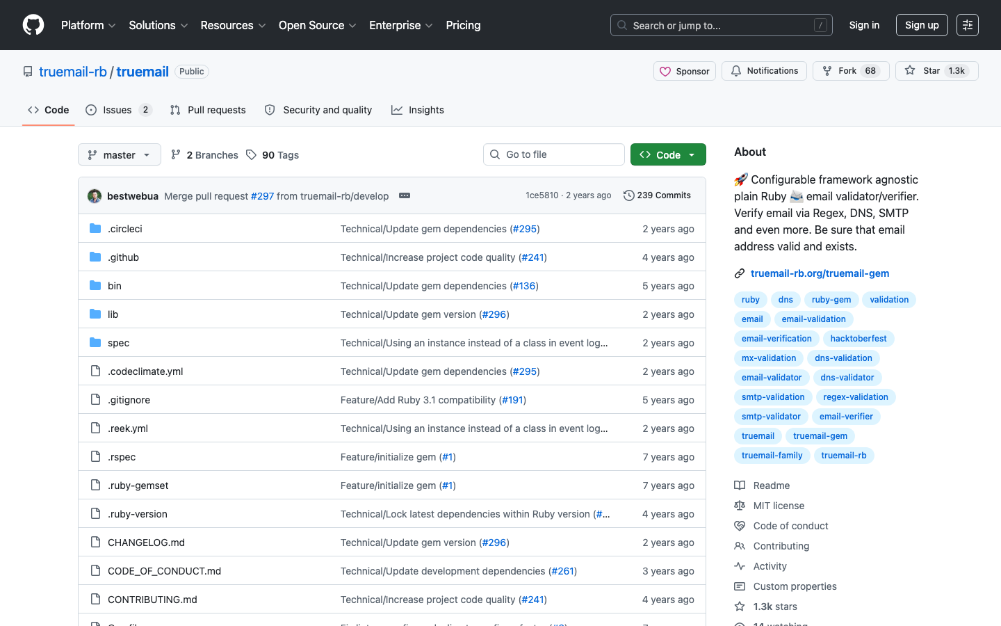 Truemail public GitHub repository for the Ruby email validation library