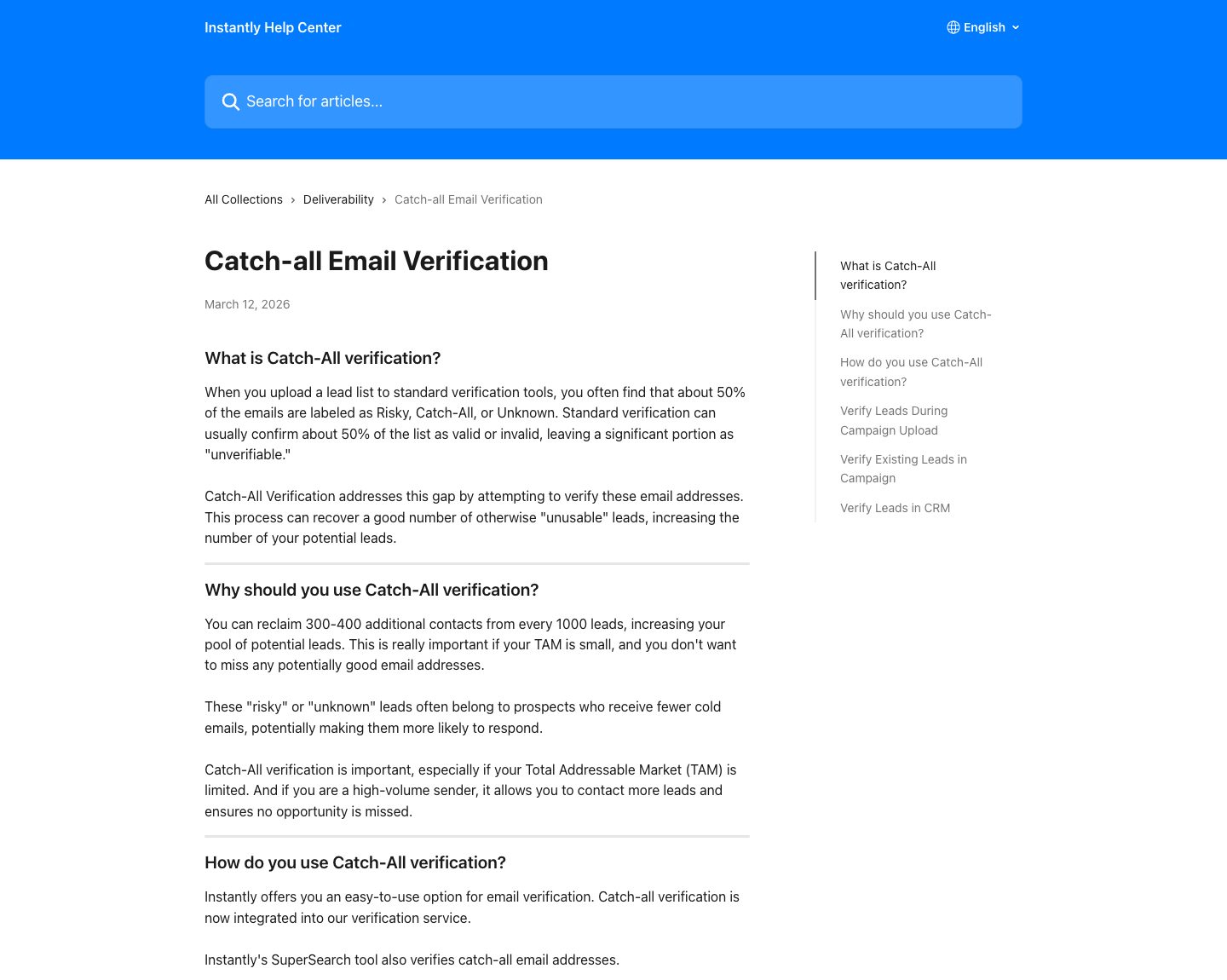 Instantly catch-all lead verification settings for campaign risk decisions