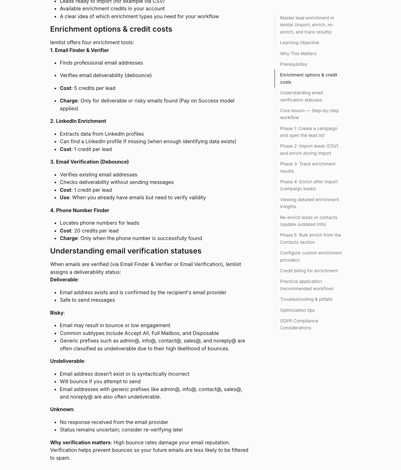 lemlist email verification statuses for enrichment and campaign lead quality