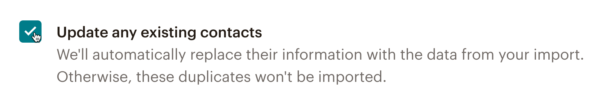 Mailchimp import option for updating existing contacts during a CSV import