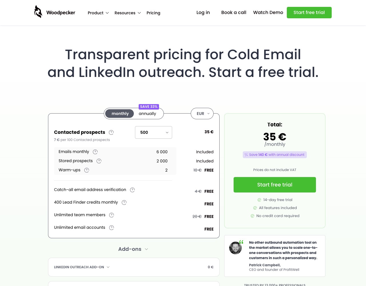 Woodpecker email verification included with contacted prospect plans